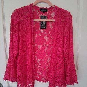 Annabella Blouse Women XL Pink Lace Open Bell Sleeves New